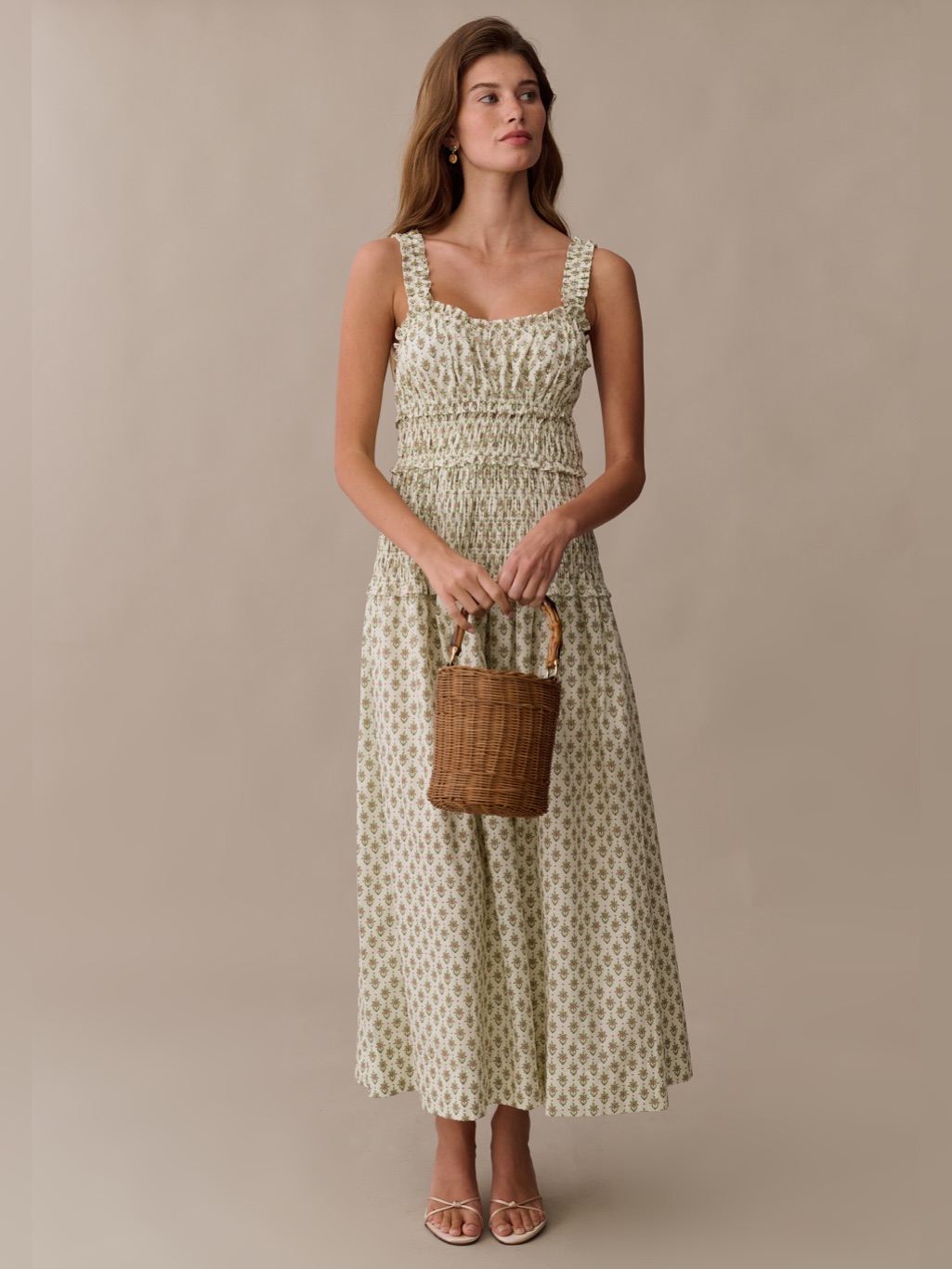 O.P.T Freya Cream Floral Cotton Maxi Dress Size M Nwt